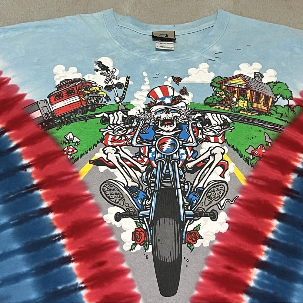 2011 Grateful Dead Deadhead Band Tshirt Crossing Biker Liquid Blue Tie Dye XL - Picture 2 of 9